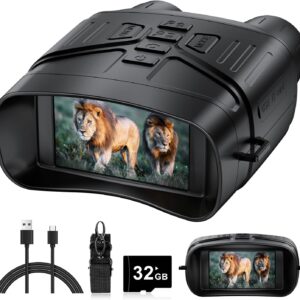 HEXEUM 4K Night Vision Goggles / Binoculars – Rechargeable & Waterproof with 3″ HD Screen, 32 GB SD Included